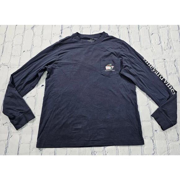 Vineyard Vines Elf Whale Merry Christmas Blue KIDS YOUTH SIZE L 16 - Picture 1 of 9